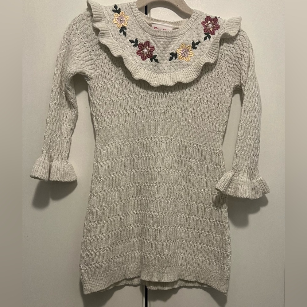 Little lass toddler girl white/cream knit sweater dress long sleeve. Size 3T